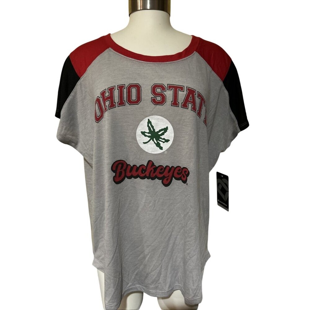 NEW Ohio State Buckeyes OSU Colosseum Gray Wide Neck Loose Fit Shirt Women's M